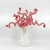 Set of 6 Candy Cane Swirl Christmas Tree Branches (20-inch) - Flexible Red & White Yarn Decor with Bells