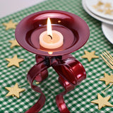 Elegant Metallic Ribbon Bow Candle Holder - Burgundy Table Centerpiece for Christmas, Thanksgiving & Year-Round Holidays