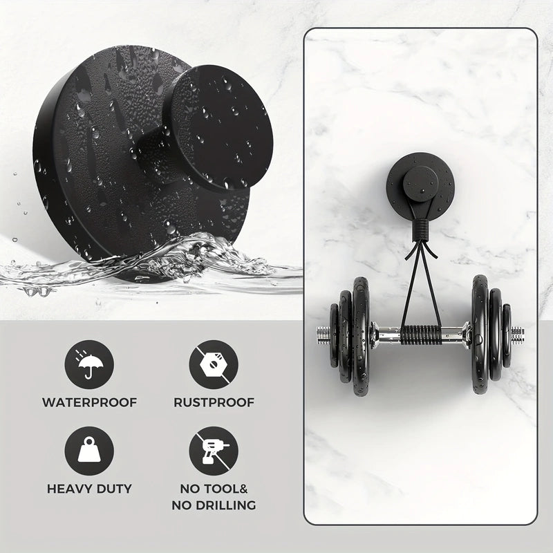 Set of 2 Heavy Duty Suction Cup Hooks (Matte Black) - No-Drill Vacuum Technology Wall Mount for Bathroom, Kitchen & Holiday Wreaths