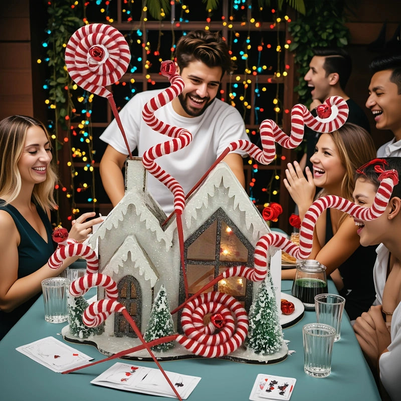 Set of 6 Candy Cane Swirl Christmas Tree Branches (20-inch) - Flexible Red & White Yarn Decor with Bells