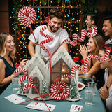 Set of 6 Candy Cane Swirl Christmas Tree Branches (20-inch) - Flexible Red & White Yarn Decor with Bells