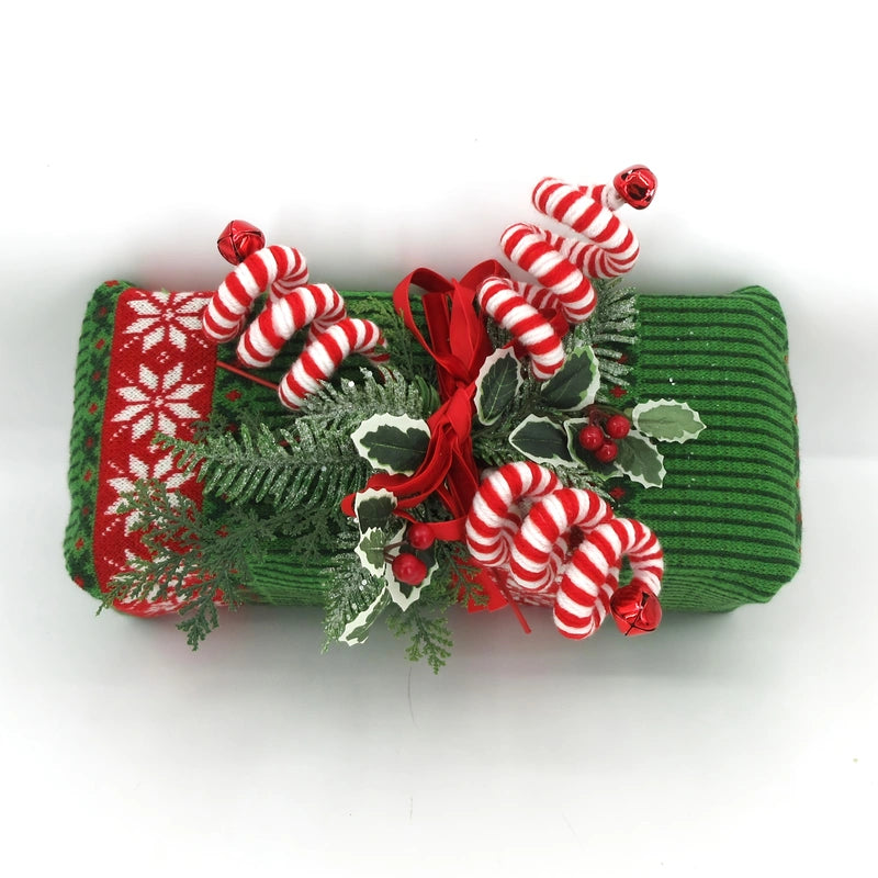 Set of 6 Candy Cane Swirl Christmas Tree Branches (20-inch) - Flexible Red & White Yarn Decor with Bells