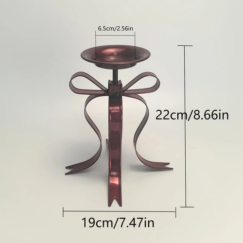 Elegant Metallic Ribbon Bow Candle Holder - Burgundy Table Centerpiece for Christmas, Thanksgiving & Year-Round Holidays