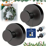 Set of 2 Heavy Duty Suction Cup Hooks (Matte Black) - No-Drill Vacuum Technology Wall Mount for Bathroom, Kitchen & Holiday Wreaths