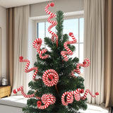 Set of 6 Candy Cane Swirl Christmas Tree Branches (20-inch) - Flexible Red & White Yarn Decor with Bells