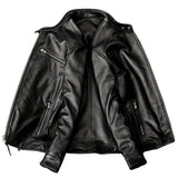 Men's Premium Black Cowhide Leather Cafe Racer Motorcycle Jacket