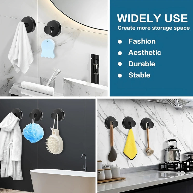 Set of 2 Heavy Duty Suction Cup Hooks (Matte Black) - No-Drill Vacuum Technology Wall Mount for Bathroom, Kitchen & Holiday Wreaths