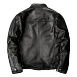 Men's Premium Black Cowhide Leather Cafe Racer Motorcycle Jacket