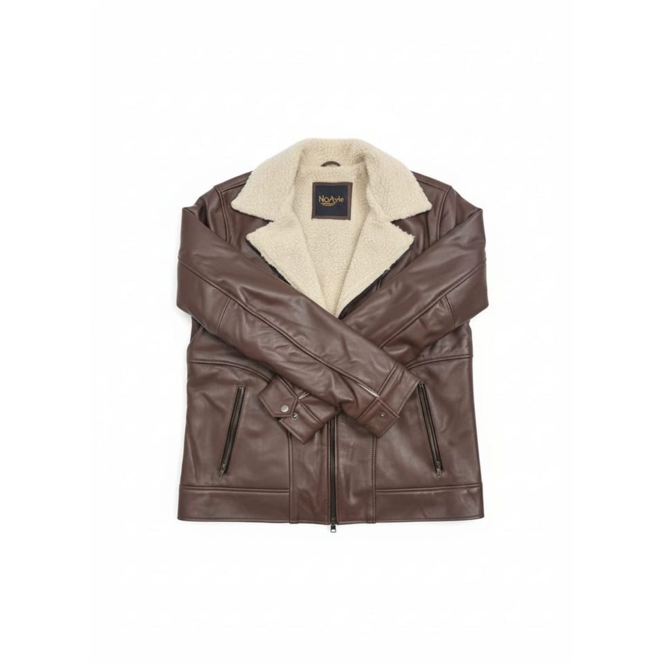 Noayle Pro Men’s Premium Cowhide Leather Jacket with Faux Shearling Lining – 100% Genuine Leather