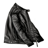Men's Premium Black Cowhide Leather Cafe Racer Motorcycle Jacket