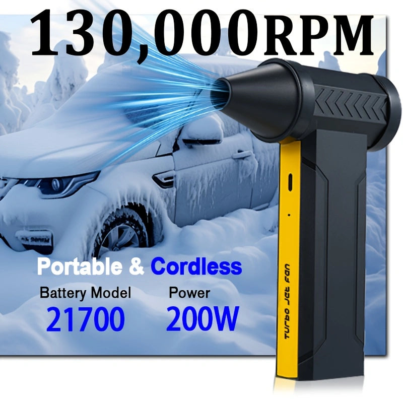 HIPAPPY 130,000 RPM Portable Turbo Jet Blower - 200W Cordless 4-Speed Mini Air Duster for Car Detailing, PC Cleaning & Snow Clearing