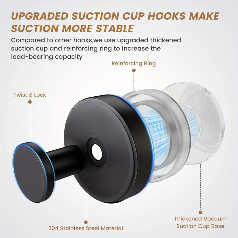 Set of 2 Heavy Duty Suction Cup Hooks (Matte Black) - No-Drill Vacuum Technology Wall Mount for Bathroom, Kitchen & Holiday Wreaths