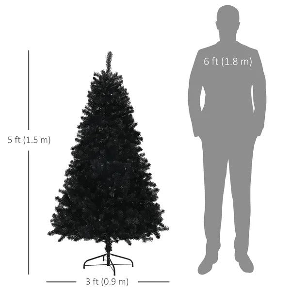 5ft Artificial Christmas Trees With Auto Open And Steel Base, Black