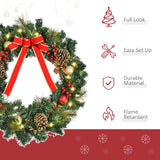 Christmas Wreath Pre-Lit Artificial Greenery Xmas Spruce Wreath Cones Red Berries 20 LED Lights Battery Operated