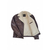 Interior view of Noayle Pro leather jacket showing soft cream shearling lining and inside pocket.