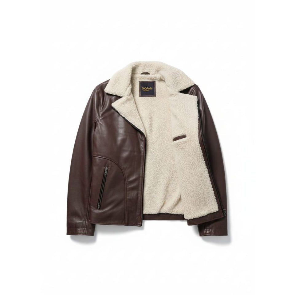Back view of Noayle Pro men's 100% pure leather jacket in chocolate brown.