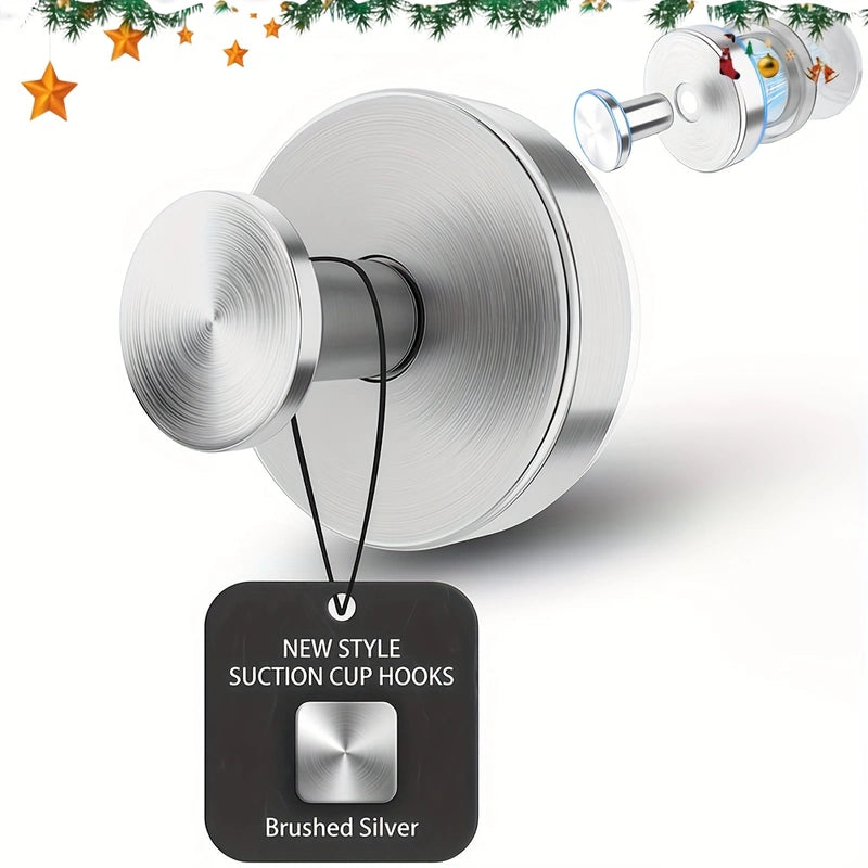 Set of 2 Heavy Duty Suction Cup Hooks (Matte Black) - No-Drill Vacuum Technology Wall Mount for Bathroom, Kitchen & Holiday Wreaths