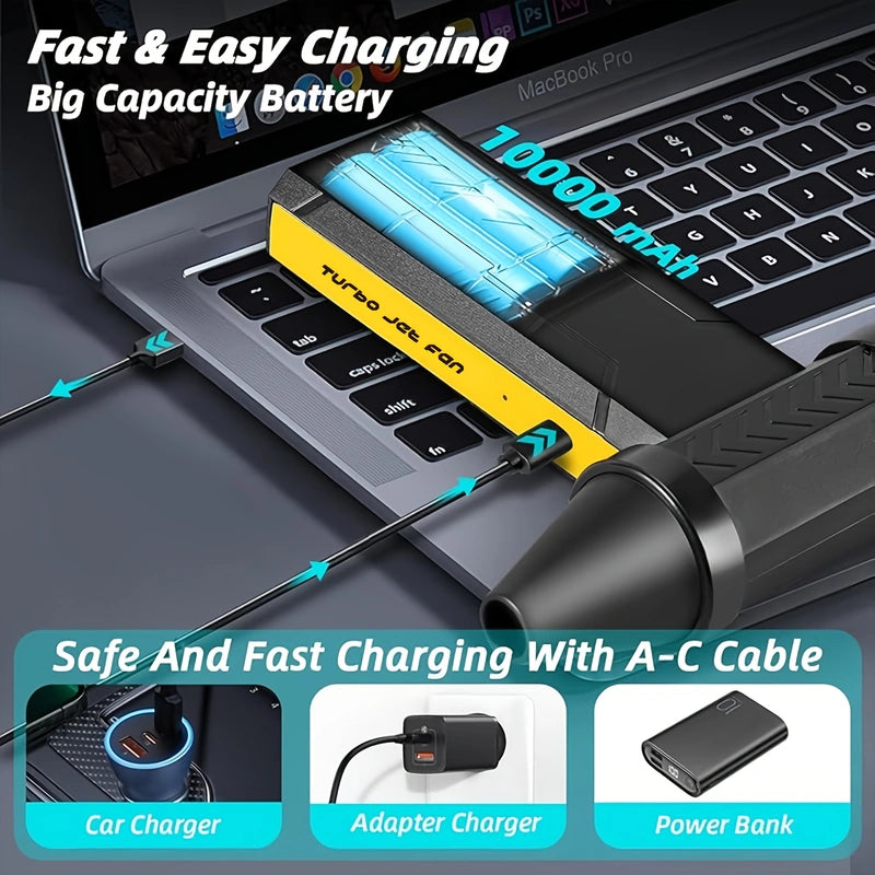 HIPAPPY 130,000 RPM Portable Turbo Jet Blower - 200W Cordless 4-Speed Mini Air Duster for Car Detailing, PC Cleaning & Snow Clearing