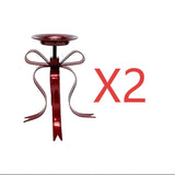 Elegant Metallic Ribbon Bow Candle Holder - Burgundy Table Centerpiece for Christmas, Thanksgiving & Year-Round Holidays