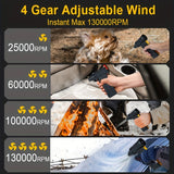 HIPAPPY 130,000 RPM Portable Turbo Jet Blower - 200W Cordless 4-Speed Mini Air Duster for Car Detailing, PC Cleaning & Snow Clearing