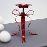 Elegant Metallic Ribbon Bow Candle Holder - Burgundy Table Centerpiece for Christmas, Thanksgiving & Year-Round Holidays