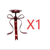 Elegant Metallic Ribbon Bow Candle Holder - Burgundy Table Centerpiece for Christmas, Thanksgiving & Year-Round Holidays