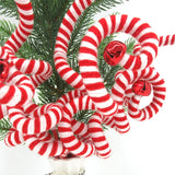 Set of 6 Candy Cane Swirl Christmas Tree Branches (20-inch) - Flexible Red & White Yarn Decor with Bells