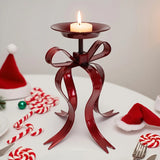 Elegant Metallic Ribbon Bow Candle Holder - Burgundy Table Centerpiece for Christmas, Thanksgiving & Year-Round Holidays