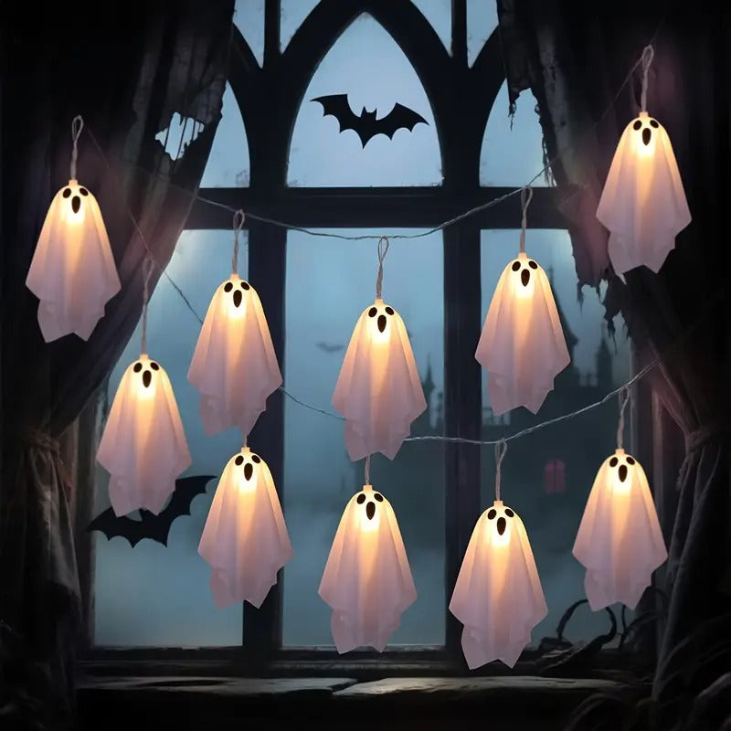 10ft LED Glowing Ghost String Lights - Spooky-Cute Halloween Decor for Indoor & Party Ambiance