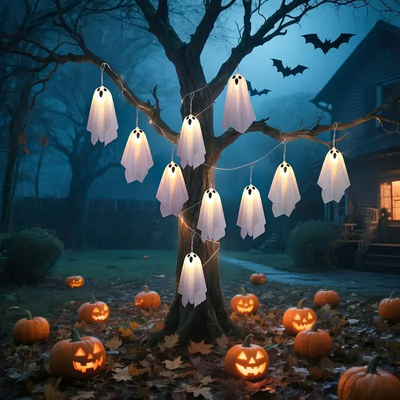 10ft LED Glowing Ghost String Lights - Spooky-Cute Halloween Decor for Indoor & Party Ambiance