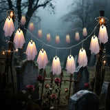 10ft LED Glowing Ghost String Lights - Spooky-Cute Halloween Decor for Indoor & Party Ambiance